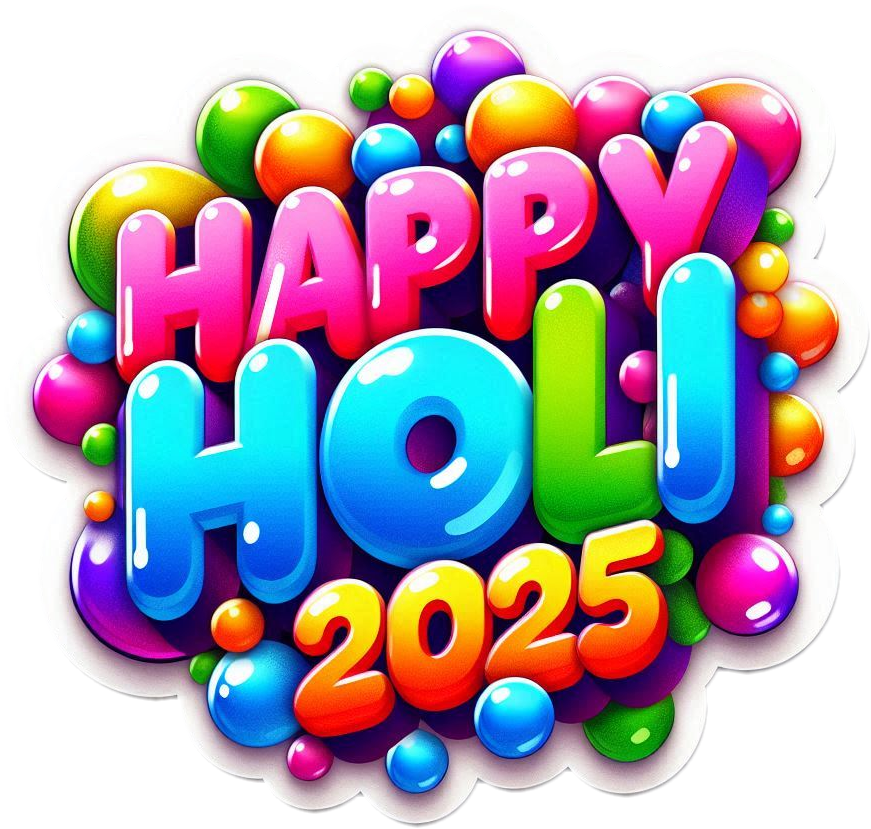 Colorful Happy Holi Wishes 2025 PNG Design